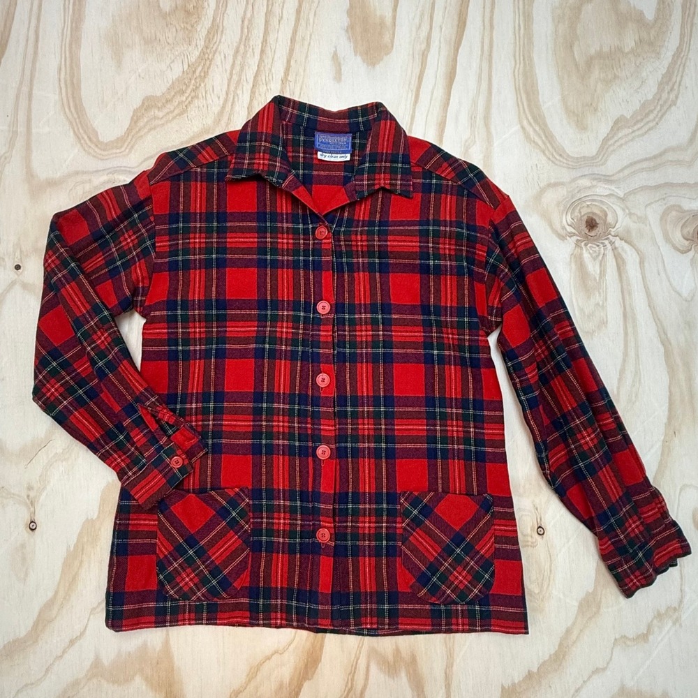 Vintage 60s 70s Hand Tailored Pendleton Wool Red Tartan Plaid Chore Jacket